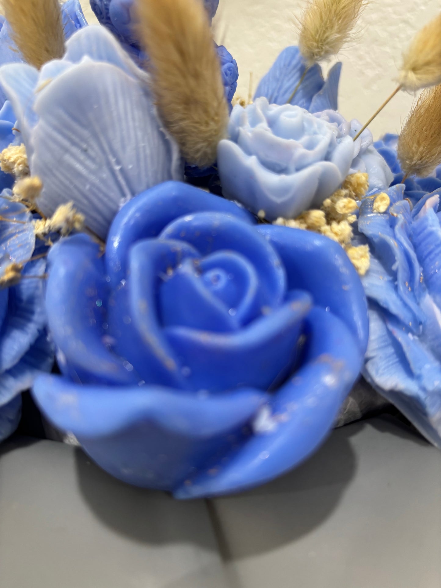 Blue Wax Flower Bouquet – Handmade Candle Arrangement