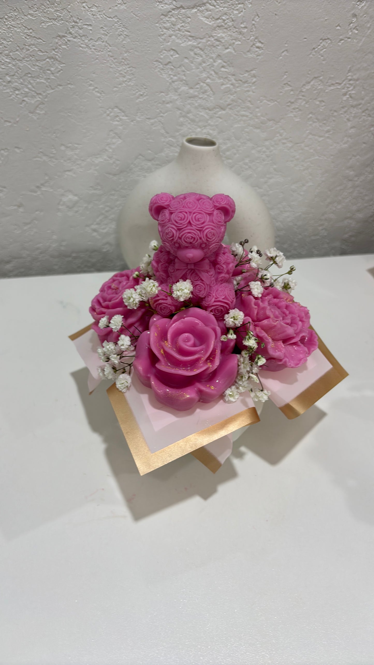 Handmade Rose Bear Floral Arrangement 🐻🌸