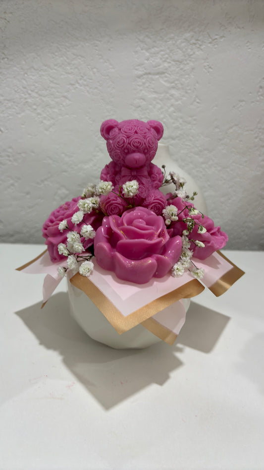 Handmade Rose Bear Floral Arrangement 🐻🌸